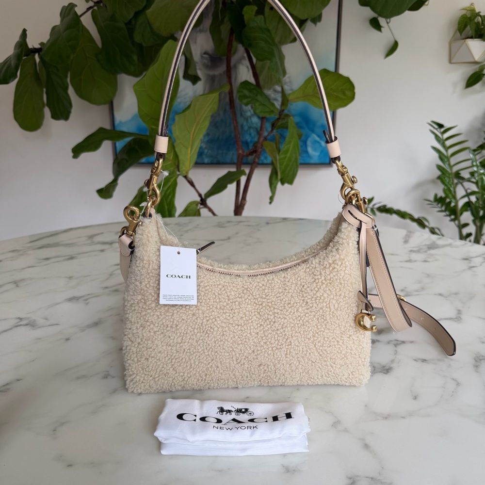 NWT COACH Juliet Shoulder Bag 25 Shearling & Leather Ivory Beige Crossbody CCC43